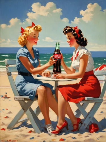 pin-up girls,retro pin up girls,pin up girls,campari,aperitif,vintage art,valentine day's pin up,retro women,vintage girls,the coca-cola company,pin ups,coca-cola,vintage 1950s,beach restaurant,picnic,fifties,maraschino,lido di ostia,pin-up,aperol,Illustration,Retro,Retro 10