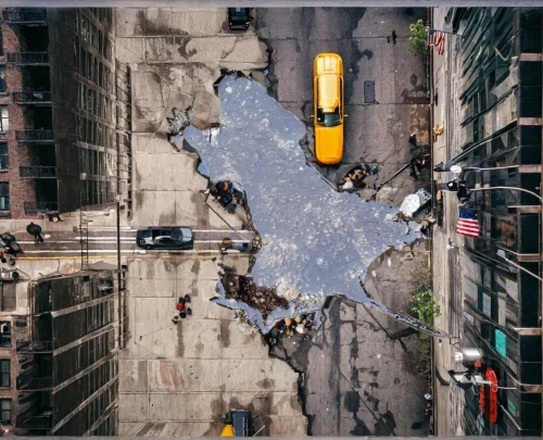 puddle,new york taxi,ny sewer,new york streets,kowloon city,hong kong,mavic 2,taxi stand,aerial view umbrella,sinkhole,urban landscape,under ground hydrant,aerial landscape,above-ground hydrant,urbanization,image manipulation,unhoused,photomanipulation,crosswalk,photo manipulation