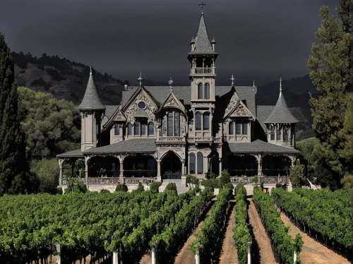 castle vineyard,magic castle,wine country,haunted castle,napa valley,chateau,southern wine route,ghost castle,winery,gothic architecture,napa,vineyards,fairy tale castle,constantia,fairytale castle,haunted cathedral,vineyard,bendemeer estates,mansion,chateau margaux,Illustration,Realistic Fantasy,Realistic Fantasy 46