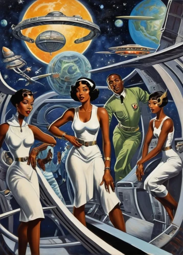 space tourism,astronomers,sci fiction illustration,science-fiction,atomic age,space travel,space craft,science fiction,space art,cosmonautics day,astronautics,colonization,celestial bodies,astronauts,spacewalks,the solar system,telescopes,40 years of the 20th century,1940 women,space voyage,Illustration,Realistic Fantasy,Realistic Fantasy 21