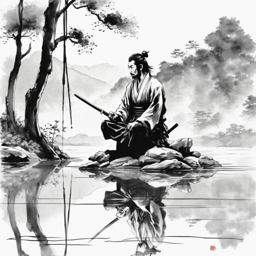 yi sun sin,erhu,haidong gumdo,daitō-ryū aiki-jūjutsu,xing yi quan,taijiquan,sōjutsu,shaolin kung fu,aikido,tang soo do,samurai,shidokan,qi gong,baguazhang,wuchang,shorinji kempo,kenjutsu,japanese martial arts,chinese art,sambo (martial art),Illustration,Black and White,Black and White 34