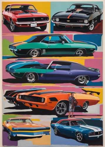 muscle car cartoon,american muscle cars,american classic cars,warhol,pop art colors,cool pop art,cars,tail fins,automobiles,modern pop art,classic cars,muscle car,60s,andy warhol,hotrods,popart,impala,super cars,model years 1958 to 1967,car show,Art,Artistic Painting,Artistic Painting 23