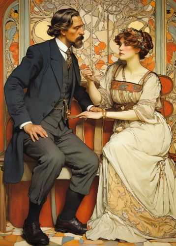 courtship,young couple,vintage man and woman,as a couple,emile vernon,man and wife,the victorian era,romantic portrait,engagement,french valentine,the ball,romantic scene,man and woman,romance novel,conversation,english draughts,robert harbeck,woman holding pie,serenade,dispute,Illustration,Retro,Retro 03