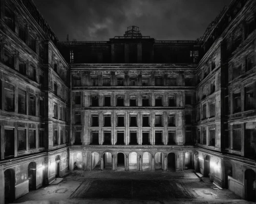 bucharest,courtyard,luxury decay,hotel de cluny,grand hotel,louvre,nocturnes,asylum,ghost castle,lyon,dresden,the palace,night image,tenement,torino,abandoned building,trieste,inside courtyard,panopticon,old havana,Illustration,Realistic Fantasy,Realistic Fantasy 05