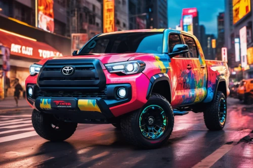 toyota tundra,toyota tacoma,toyota 4runner,toyota hilux,4 runner,chevrolet colorado,toyota,nissan titan,easter truck,ford ranger,pick up truck,pickup-truck,toyota ft-hs,toyota rav 4,toyota rav4,pickup truck,multi-colored,christmas pick up truck,colorful,multi-color,Conceptual Art,Oil color,Oil Color 21