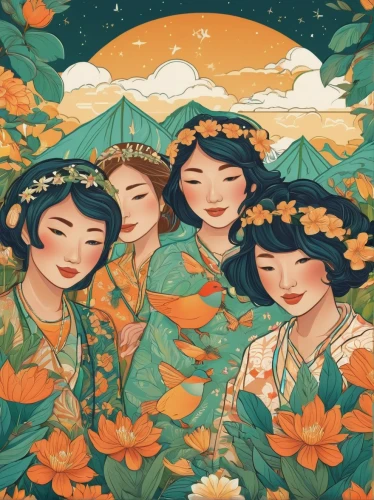 four seasons,lilies of the valley,three flowers,falling flowers,kumquats,wreath of flowers,blossoms,flower and bird illustration,jasmine flowers,daisy family,cluster-lilies,flowers fall,tangerines,orange roses,han thom,apollo and the muses,lilies,marigolds,kahila garland-lily,bouquets,Illustration,Japanese style,Japanese Style 15