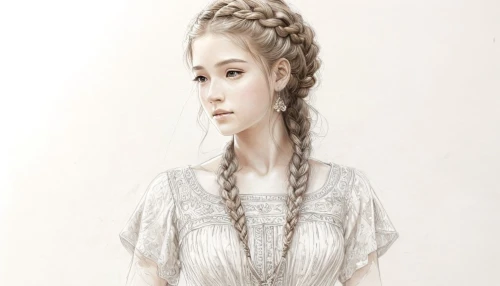 braid,french braid,braids,ao dai,suit of the snow maiden,inner mongolian beauty,white lady,ice princess,folk costume,white winter dress,braided,victorian lady,braiding,white rose snow queen,fishtail,rapunzel,han thom,elven,fashion illustration,miss circassian,Design Sketch,Design Sketch,Character Sketch