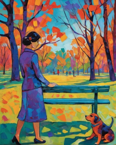girl with dog,autumn chores,carol colman,autumn walk,woman holding pie,woman walking,girl picking apples,girl with tree,carol m highsmith,boy and dog,woman with ice-cream,elderly lady,autumn in the park,autumn idyll,woman playing,one autumn afternoon,girl in the garden,autumn landscape,the autumn,pensioner,Conceptual Art,Oil color,Oil Color 25