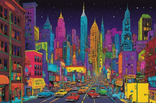 colorful city,fantasy city,city lights,new york,background vector,city cities,manhattan,citylights,big city,newyork,cities,big night city,new york skyline,city scape,metropolises,city,city highway,cartoon video game background,sci fiction illustration,sky city,Illustration,Children,Children 05