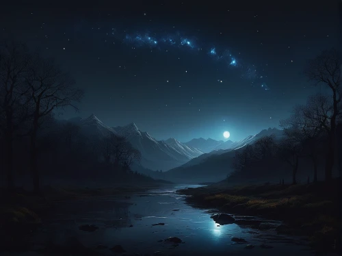 fantasy landscape,night sky,the night sky,nightsky,fantasy picture,night stars,night scene,nightscape,world digital painting,starry sky,moonlit night,starry night,moon and star background,astronomy,landscape background,light of night,space art,falling stars,night star,stars and moon,Photography,Documentary Photography,Documentary Photography 38