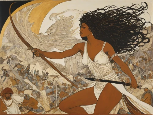 warrior woman,torch-bearer,mucha,woman of straw,alfons mucha,scythe,athena,greek mythology,greek myth,artemis,heroic fantasy,mythological,goddess of justice,cybele,female warrior,biblical narrative characters,justitia,african american woman,perseus,lady justice,Illustration,Retro,Retro 21