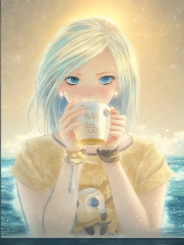 tea zen,coffee tea illustration,tea drinking,agua de valencia,woman drinking coffee,coffee background,darjeeling tea,drinking coffee,tea card,holding cup,aquarius,a cup of tea,coffee tea drawing,camomile tea,tea,lucky tea,goldenrod tea,cup of cocoa,winterblueher,mug,Game&Anime,Manga Characters,Blue Fantasy