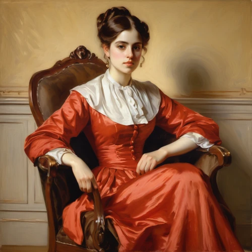 woman sitting,portrait of a woman,portrait of a girl,barbara millicent roberts,in seated position,young woman,girl sitting,man in red dress,girl with cloth,victorian lady,jane austen,woman portrait,portrait of christi,young lady,lady in red,lilian gish - female,girl in cloth,vintage female portrait,portrait,girl in a long dress,Art,Classical Oil Painting,Classical Oil Painting 10