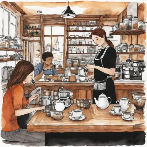 watercolor tea shop,coffee tea illustration,watercolor cafe,watercolor tea,watercolor shops,kitchen shop,junshan yinzhen,coffee tea drawing,coffee watercolor,women at cafe,apothecary,the coffee shop,brandy shop,coffe-shop,gyokuro,watercolor tea set,sayama tea,tearoom,darjeeling tea,japanese tea,Illustration,Paper based,Paper Based 28