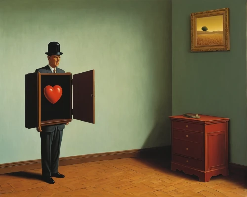 surrealism,art dealer,the illusion,man with a computer,bellboy,juggler,grant wood,optical ilusion,spectator,the collector,traffic light with heart,heart traffic light,standing man,surrealistic,magic mirror,popular art,droste,magician,waiter,droste effect,Art,Artistic Painting,Artistic Painting 06