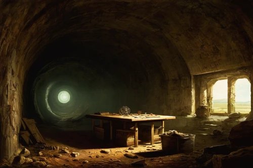 empty tomb,air-raid shelter,cellar,catacombs,burial chamber,bunker,crypt,potter's wheel,chamber,fallout shelter,dungeon,mine shaft,excavation,vaulted cellar,grave light,digital compositing,charcoal kiln,mausoleum ruins,wormhole,underground,Art,Classical Oil Painting,Classical Oil Painting 35