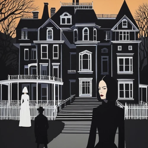 doll's house,house silhouette,halloween illustration,halloween poster,witch house,victorian,the haunted house,houses silhouette,clue and white,witch's house,queen anne,dollhouse,gothic woman,bram stoker,woman house,haunted house,houses clipart,halloween scene,gothic portrait,goth woman,Conceptual Art,Oil color,Oil Color 13