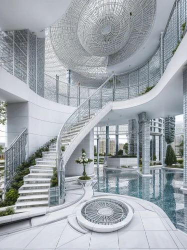 penthouse apartment,spiral staircase,circular staircase,futuristic architecture,water stairs,luxury home interior,modern architecture,winding staircase,spiral stairs,jewelry（architecture）,interior modern design,luxury property,modern decor,contemporary,residential tower,staircase,3d rendering,modern office,helix,aqua studio,Architecture,Skyscrapers,Futurism,Spain Organic
