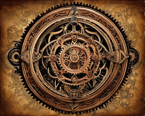 steampunk gears,dharma wheel,steampunk,ship's wheel,antique background,mandala background,ships wheel,cogwheel,wooden wheel,mandala framework,time spiral,clockmaker,wind rose,steam icon,old wooden wheel,compass rose,cogs,mandala,apophysis,armillary sphere,Illustration,Realistic Fantasy,Realistic Fantasy 13