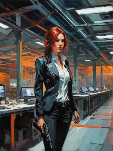 sci fiction illustration,night administrator,world digital painting,businesswoman,women in technology,girl at the computer,the girl at the station,clary,sprint woman,neon human resources,cybernetics,in a working environment,cg artwork,business woman,cyberpunk,female worker,office worker,transistor,operator,steelworker,Conceptual Art,Oil color,Oil Color 08