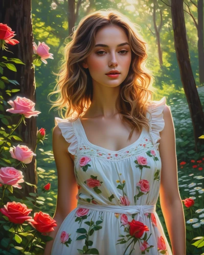 girl in flowers,beautiful girl with flowers,floral background,flower background,scent of roses,wild roses,springtime background,spring background,girl in the garden,world digital painting,romantic portrait,splendor of flowers,with roses,way of the roses,portrait background,blooming roses,flower painting,rosebushes,image manipulation,secret garden of venus,Conceptual Art,Fantasy,Fantasy 09