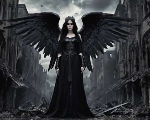dark angel,black angel,gothic woman,angel of death,death angel,gothic fashion,gothic style,the archangel,angelology,gothic,gothic portrait,angels of the apocalypse,dark gothic mood,fallen angel,archangel,gothic dress,black raven,uriel,goth woman,lucifer,Illustration,Realistic Fantasy,Realistic Fantasy 46