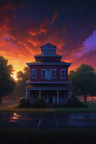 house silhouette,lonely house,red barn,dusk background,doll's house,little house,house,house painting,evening atmosphere,motel,farm house,country house,studio ghibli,old home,apartment house,houses silhouette,witch's house,farmstead,witch house,country hotel,Conceptual Art,Sci-Fi,Sci-Fi 12