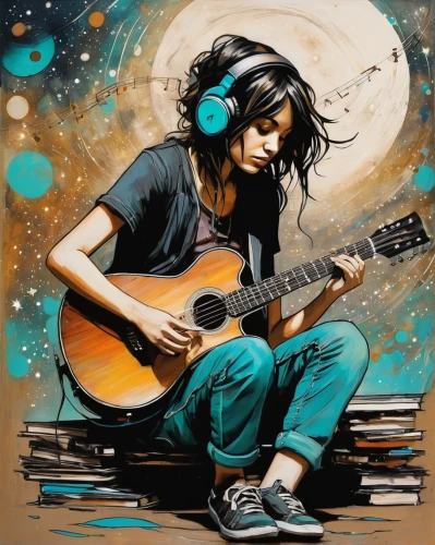 listening to music,music,music is life,woman playing,music book,musician,music player,music background,playing the guitar,guitar,piece of music,guitar player,music books,music world,musical background,cavaquinho,headphone,street music,music artist,music store,Illustration,Realistic Fantasy,Realistic Fantasy 23