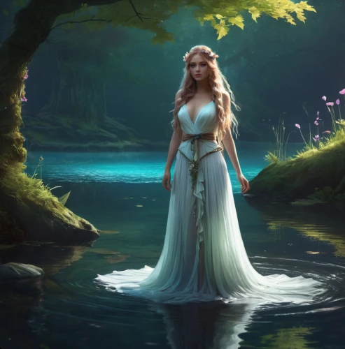 celtic woman,rusalka,water nymph,the blonde in the river,fantasy picture,bridal veil,mermaid background,girl on the river,celtic queen,fantasy art,faerie,aphrodite,the night of kupala,world digital painting,water-the sword lily,girl in a long dress,merfolk,fantasy portrait,enchanted,faery