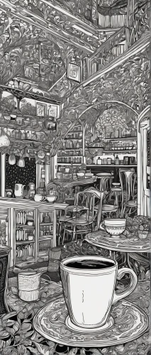 coffee tea drawing,coffee tea illustration,teacups,parisian coffee,the coffee shop,tea art,tearoom,paris cafe,coffee shop,coffeehouse,coffee background,cafe,tea cups,café,watercolor tea shop,soda fountain,coffee zone,watercolor cafe,saucer,cups of coffee,Illustration,Black and White,Black and White 21