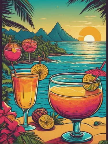 luau,malibu rum,piña colada,tahiti,tequila sunrise,tropical drink,daiquiri,bora-bora,tropics,watercolor cocktails,mai tai,acapulco,agua de valencia,rum swizzle,coconut cocktail,coconut drinks,fruit cocktails,dominica,martinique,seychelles,Illustration,Vector,Vector 15