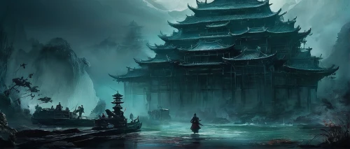 forbidden palace,fantasy landscape,chinese temple,ancient city,ghost castle,ice castle,chinese architecture,asian architecture,water castle,fantasy picture,castle of the corvin,hanging temple,hall of the fallen,white temple,world digital painting,fantasy art,water palace,haunted castle,stone pagoda,fantasy city,Illustration,Realistic Fantasy,Realistic Fantasy 16