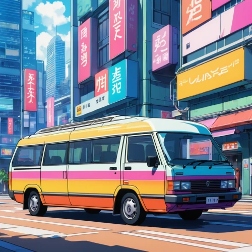 tokyo city,toyota hiace,vanagon,tokyo,city bus,shinjuku,toyota liteace,city trans,chevrolet astro,retro vehicle,van,schoolbus,tokyo ¡¡,nissan caravan,bus,school bus,harajuku,colorful city,vwbus,toyota previa,Illustration,Japanese style,Japanese Style 03