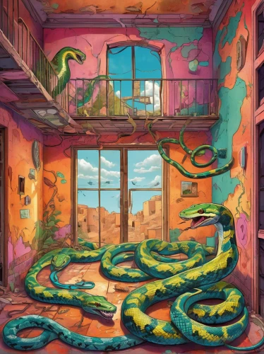 paper snakes,green snake,garden hose,garter snake,snake charming,snake charmers,snakes,glass lizard,free land-rose,green tree snake,reptilia,reptiles,western green mamba,western terrestrial garter snake,abandoned place,serpent,lost place,abandoned places,lost places,noodle image,Illustration,Abstract Fantasy,Abstract Fantasy 13