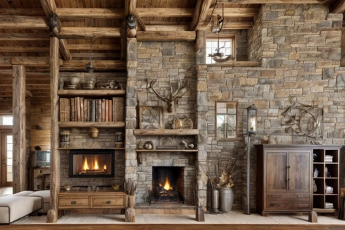 fire place,fireplace,fireplaces,bookshelves,rustic,log home,luxury home interior,wooden beams,family room,interior design,wood stove,great room,log cabin,interior decor,contemporary decor,book wall,warm and cozy,home interior,log fire,modern decor,Interior Design,Living room,Farmhouse,American Rustic Retreat