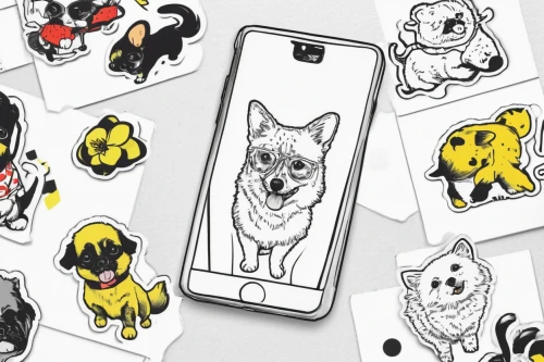 animal stickers,phone clip art,dog digital paper,clipart sticker,kawaii animal patches,dog illustration,dogs digital paper,stickers,animal icons,scrapbook clip art,kawaii animal patch,canines,corgis,ear tags,pentagon shape sticker,bolt clip art,phone case,pawprints,seamless pattern,kawaii patches,Illustration,Black and White,Black and White 16