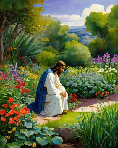 man praying,church painting,boy praying,garden of eden,woman praying,the good shepherd,in the garden,praying woman,flower garden,easter background,jesus child,samaritan,easter theme,girl in the garden,contemporary witnesses,girl praying,jesus christ and the cross,flower of the passion,jesus figure,the annunciation,Illustration,Retro,Retro 20
