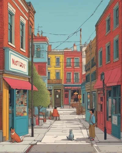 street scene,shopping street,store fronts,watercolor shops,greystreet,moc chau hill,neighborhood,colored pencil background,chinatown,background vector,backgrounds,deli,dog street,neighbourhood,colorful city,blue jasmine,toronto,suburb,harlem,brooklyn,Illustration,Vector,Vector 12