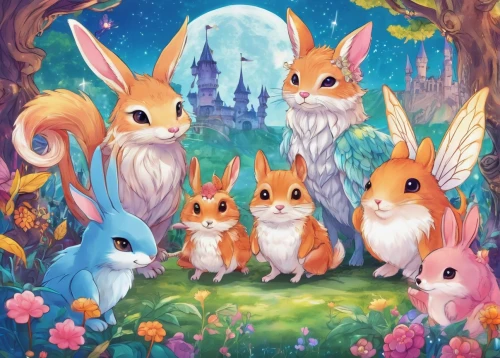 rabbit family,easter background,easter rabbits,rabbits,rabbits and hares,bunnies,easter theme,children's background,spring background,easter banner,fairy forest,fairy world,springtime background,easter card,easter festival,kawaii animals,easter décor,fairytale characters,fairy galaxy,fairy village,Illustration,Realistic Fantasy,Realistic Fantasy 02