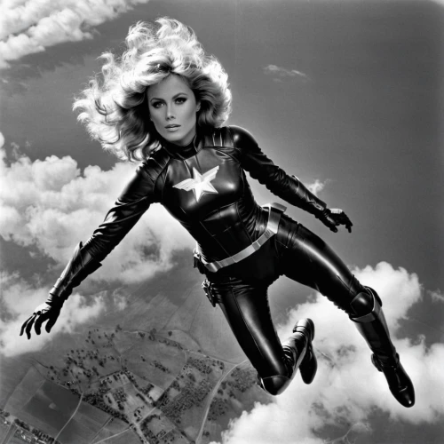 captain marvel,super heroine,super woman,annemone,black widow,skydiver,eva saint marie-hollywood,ronda,i'm flying,photomontage,fantasy woman,ann margaret,canary,wasp,farrah fawcett,sprint woman,believe can fly,flying,super hero,wicked witch of the west,Photography,Black and white photography,Black and White Photography 11