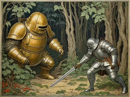 knight armor,sword fighting,knight festival,armored animal,historical battle,stage combat,middle ages,game illustration,knight tent,warrior and orc,heavy armour,confrontation,guards of the canyon,knight,duel,battle,armor,épée,armour,dispute,Illustration,Retro,Retro 11