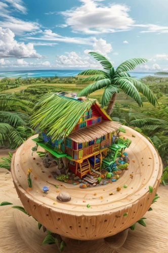 tropical house,floating island,floating islands,home landscape,tropical island,island poel,round hut,island suspended,holiday villa,straw hut,landscape background,seaside resort,beach furniture,an island far away landscape,floating huts,eco-construction,tree house,coconut tree,beach hut,artificial islands,Common,Common,Natural