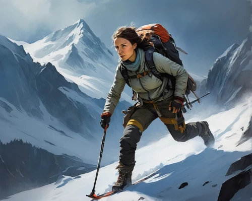 mountain guide,mountaineer,ski mountaineering,adventurer,trekking pole,trekking poles,hiker,the wanderer,arête,alpine crossing,mountain climber,alpine climbing,crampons,mountain rescue,hiking equipment,mountaineering,mountaineers,the spirit of the mountains,mountain boots,croft,Illustration,Abstract Fantasy,Abstract Fantasy 18