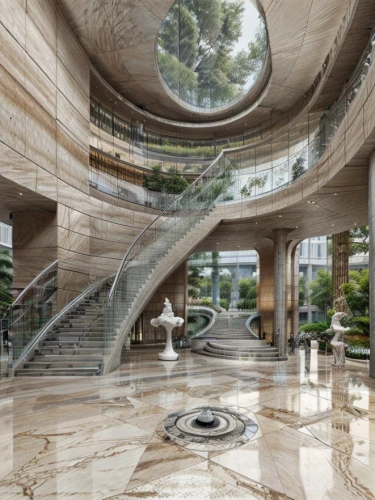 circular staircase,winding staircase,futuristic architecture,penthouse apartment,luxury home interior,spiral staircase,modern office,marble palace,outside staircase,3d rendering,archidaily,hotel lobby,staircase,school design,lobby,glass facade,jewelry（architecture）,luxury hotel,hotel w barcelona,interior modern design,Architecture,Large Public Buildings,Modern,Waterfront Modern 2