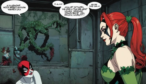 poison ivy,harley quinn,spawn,background ivy,red hood,dead pool,harley,comics,speech bubbles,comic books,ivy family,marvel comics,nightshade family,deadpool,lopushok,speech balloons,devil's walkingstick,comic characters,text bubble,hellboy,Illustration,Japanese style,Japanese Style 10