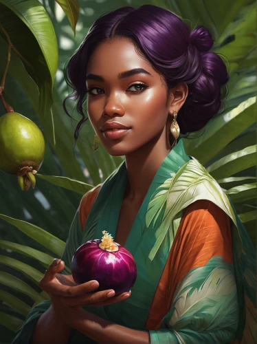 acerola,tiana,mangosteen,starfruit,guava,lychee,digital painting,starfruit plant,fantasy portrait,forest fruit,star apple,sacred fig,earth fruit,breadfruit,loquat,tropical fruits,cg artwork,rosa ' amber cover,macadamia,plum,Conceptual Art,Fantasy,Fantasy 17