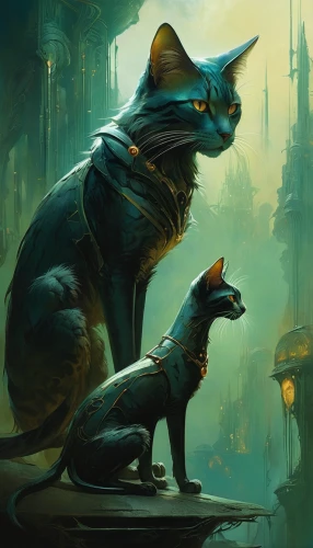 dog and cat,sphynx,two cats,rex cat,dog - cat friendship,gargoyles,felines,companion dog,cats,sci fiction illustration,fantasy art,catlike,sphinx,ritriver and the cat,fantasy picture,dog cat,pet,the cat and the,cat family,pets,Illustration,Realistic Fantasy,Realistic Fantasy 16