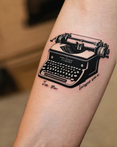 typewriter,typewriting,high fidelity,forearm,writer,tattoo,temporary tattoo,ink,with tattoo,tattoo artist,leg and arm on the piano,type w108,stenciled,on the arm,typing machine,stamp,type w 105,type w126,novelist,writers,Conceptual Art,Daily,Daily 04