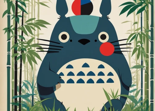 my neighbor totoro,studio ghibli,deco bunny,forest animal,whimsical animals,anthropomorphized animals,wild rabbit,wood rabbit,totem animal,rabbit,kids illustration,bamboo shoot,bamboo,little rabbit,peter rabbit,woodland animals,forest animals,circus animal,game illustration,rabbit owl,Art,Artistic Painting,Artistic Painting 43