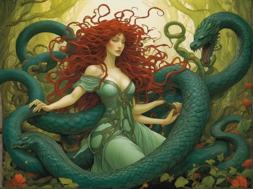 medusa,rusalka,medusa gorgon,merida,poison ivy,siren,serpent,gorgon,green mermaid scale,fantasy portrait,ariel,rapunzel,kraken,merfolk,mermaid,poisonous,ivy,anahata,sirens,flora,Illustration,Realistic Fantasy,Realistic Fantasy 04